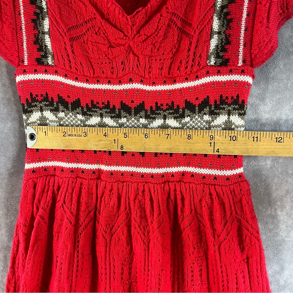 Free People Nordic Fair Isle Sweater Dress Women Small S Red Bohemian Stretch - Picture 7 of 13